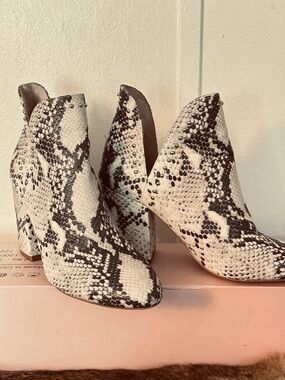 Steve Madden Snake-Print Ankle Booties in White and Black